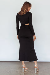 Rajah Long Sleeve Cut-Out Midi Dress Black