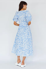 Summer Land V-Neckline Midi Dress Floral Blue