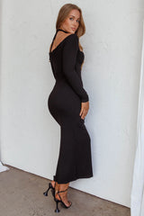 News Flash Long Sleeve Midi Dress Black