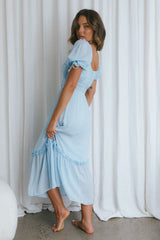 Topanga Canyon String Tie Boho Midi Dress Steel Blue