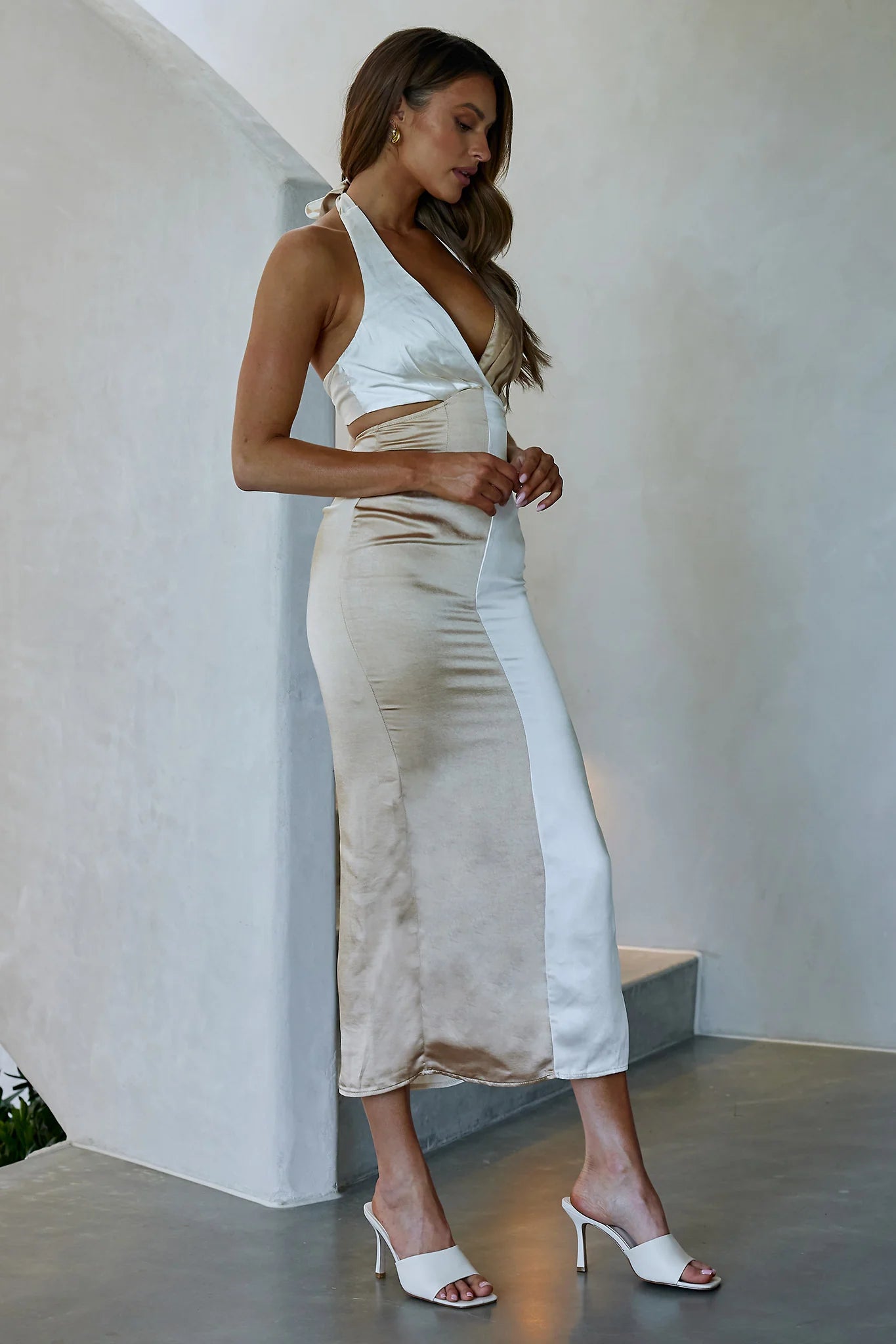 Harlequin Halterneck Satin Maxi Dress Ivory