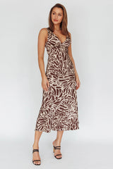Turin V-Neckline Print Midi Dress Chocolate