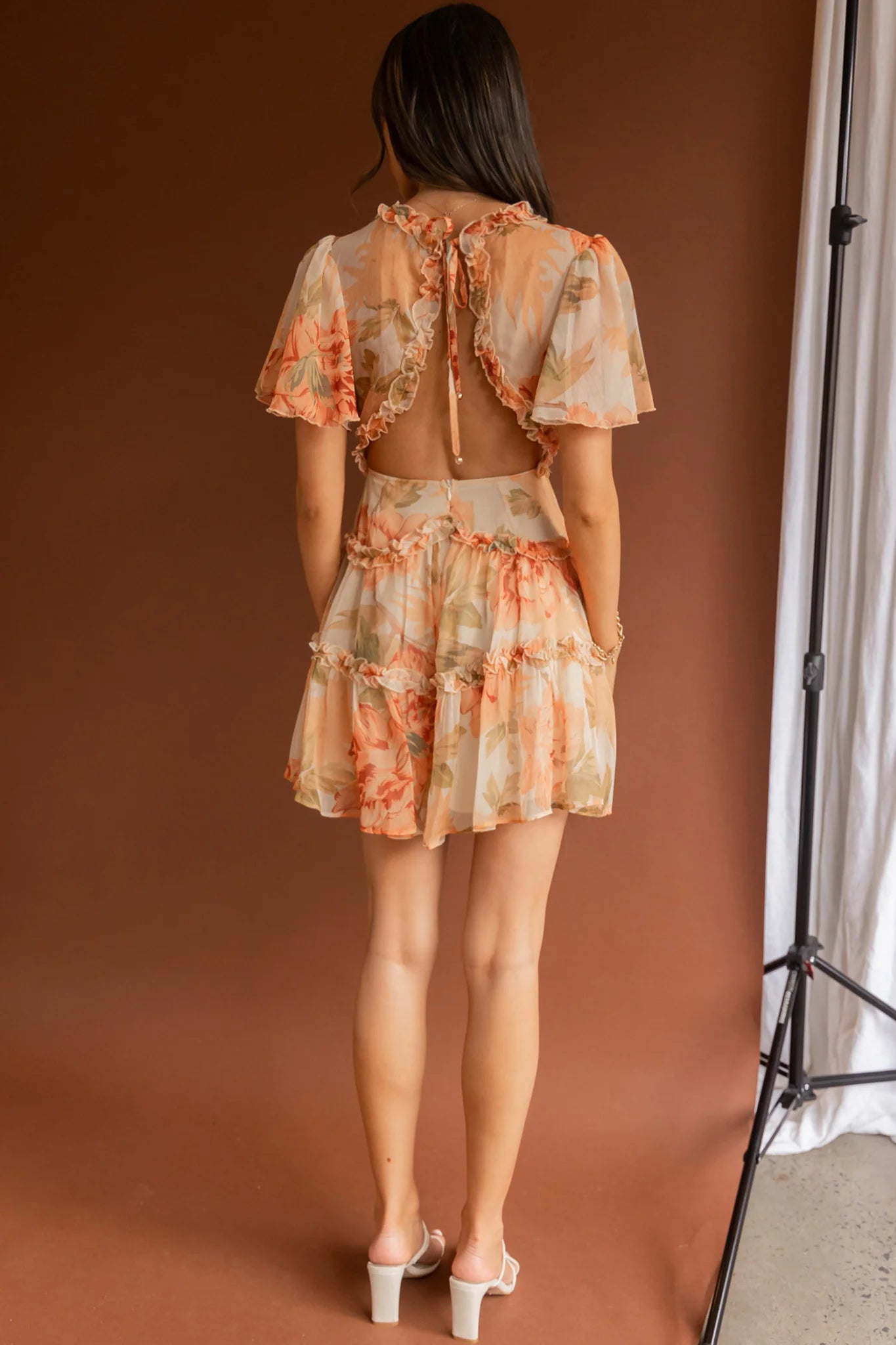 Tres Chic Flutter Sleeve Cut-Out Dress Botanical Tangerine