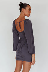 In Luck Cut-Out Waist Ruched Mini Dress Charcoal