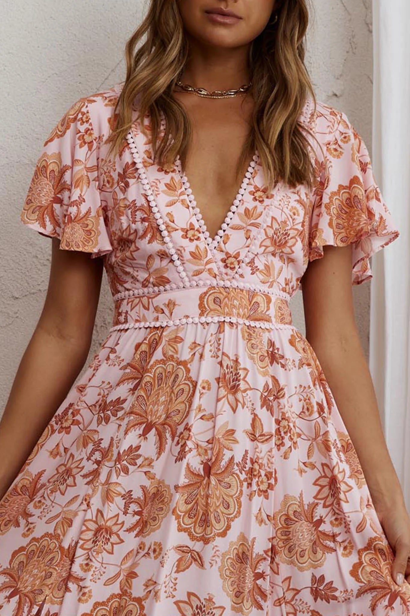 Kailee Short Sleeve Midi Dress Pink/Orange