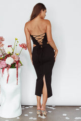 Dragonfly Lace-up Back Midi Dress Black
