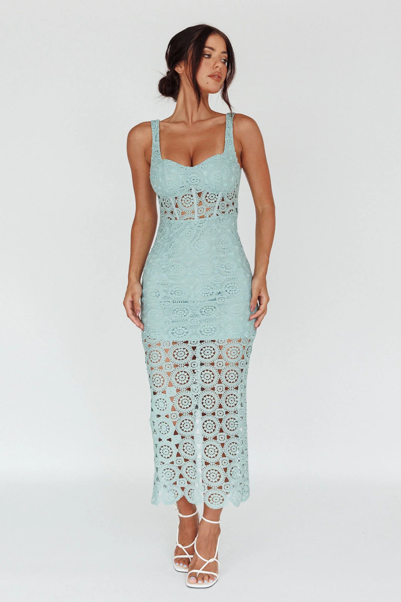 Milano Crochet Lace Midi Dress Sage