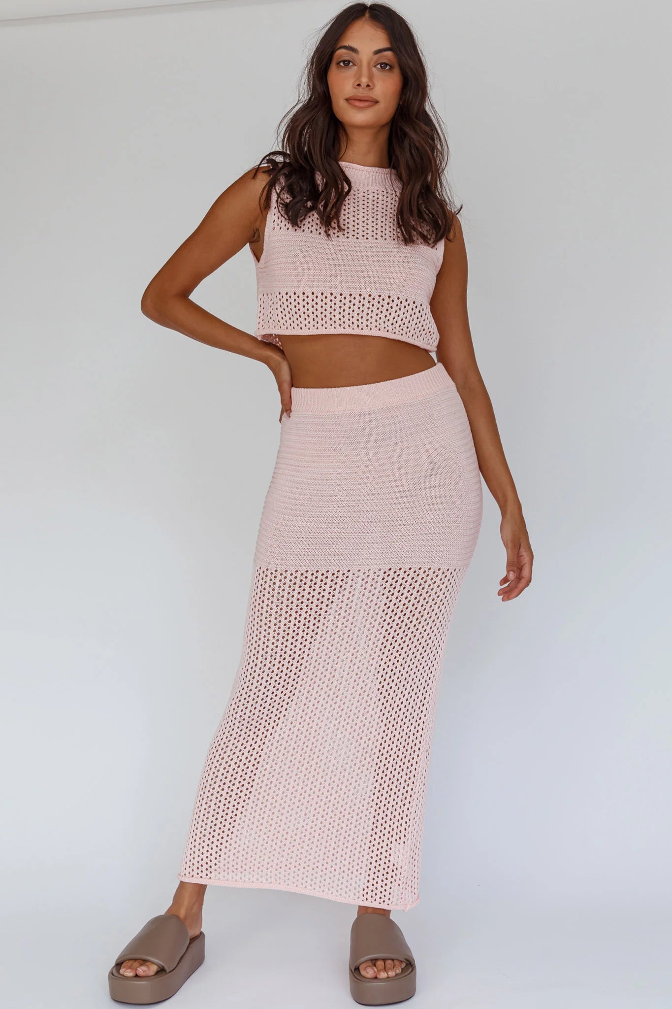 Bayside Crochet Maxi Skirt Pink