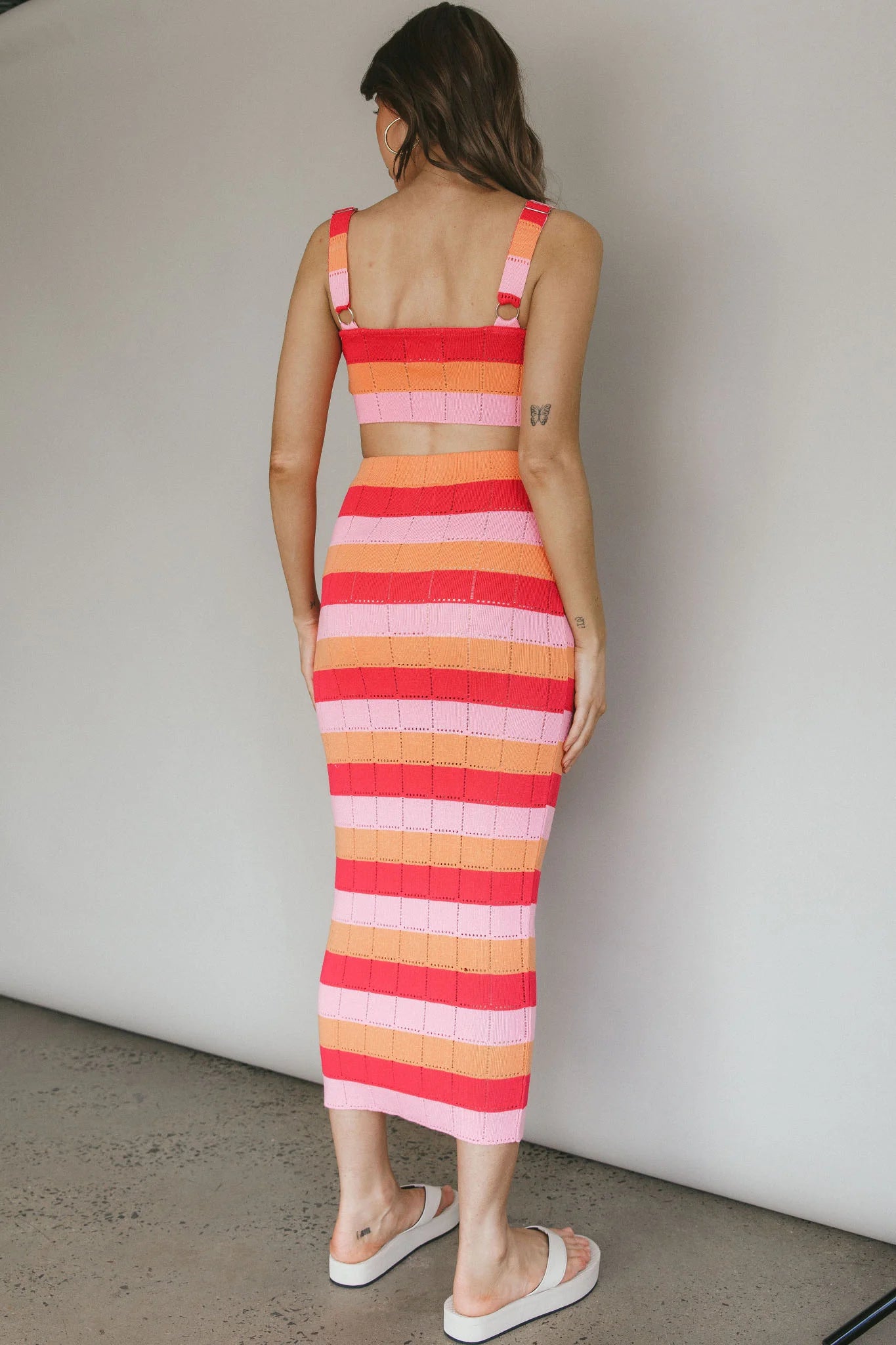 Chase The Sunrise Knit Crop Top Striped Pink
