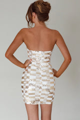 Tupelo Cut-Out Waist Sequin Mini Dress Gold/White