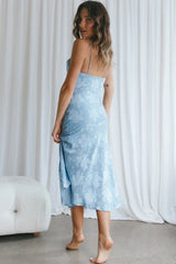 Well Versed Pleated Bust Front Split Dress Textured Floral Blue