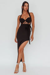 Jonetta Lace Insert Halterneck Midi Dress Black