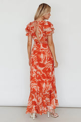 Lydiah Ruffle Sleeve Maxi Dress Floral Orange