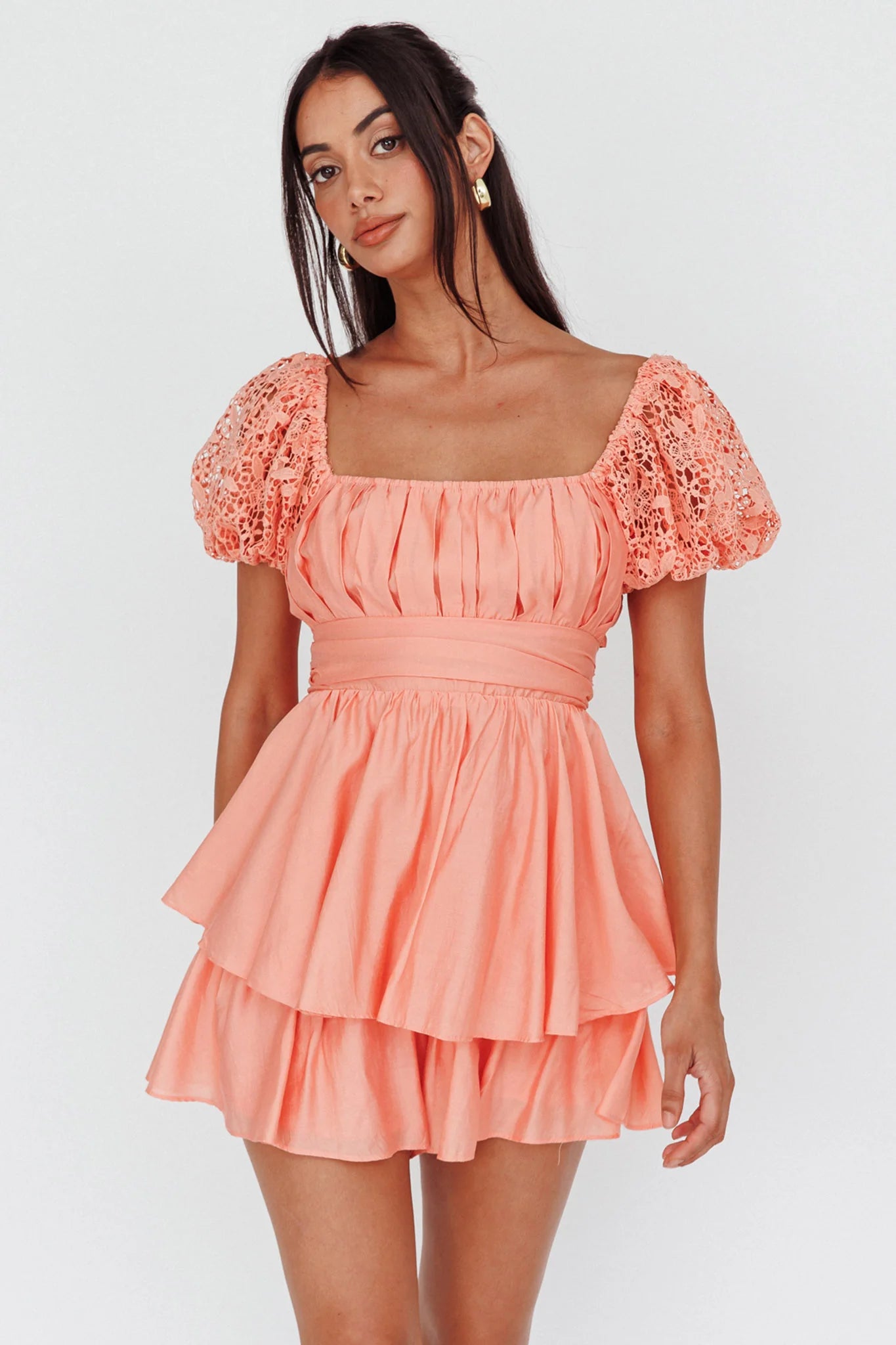 Hold My Halo Lace Sleeve Romper Apricot