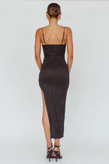 Silver Screen Queen Thigh Split Maxi Dress Stripe Black