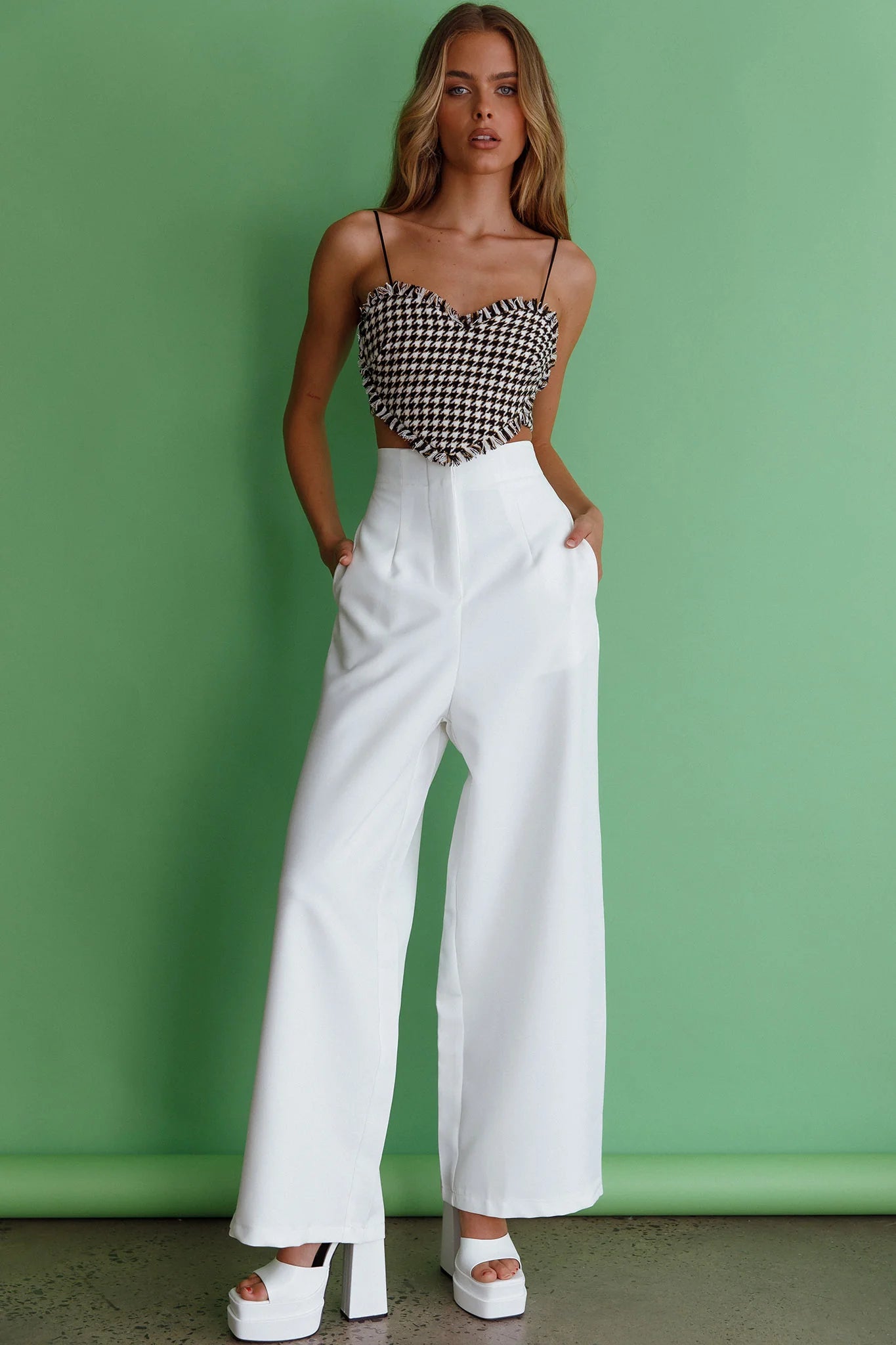 Miss Fine Heart Crop Top Houndstooth Black