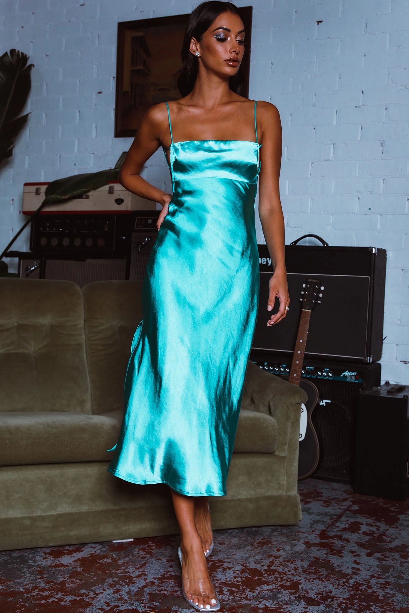 Dolce Life Low Back Midi Dress Teal