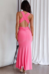 High Life Plunging Neckline Maxi Dress Hot Pink