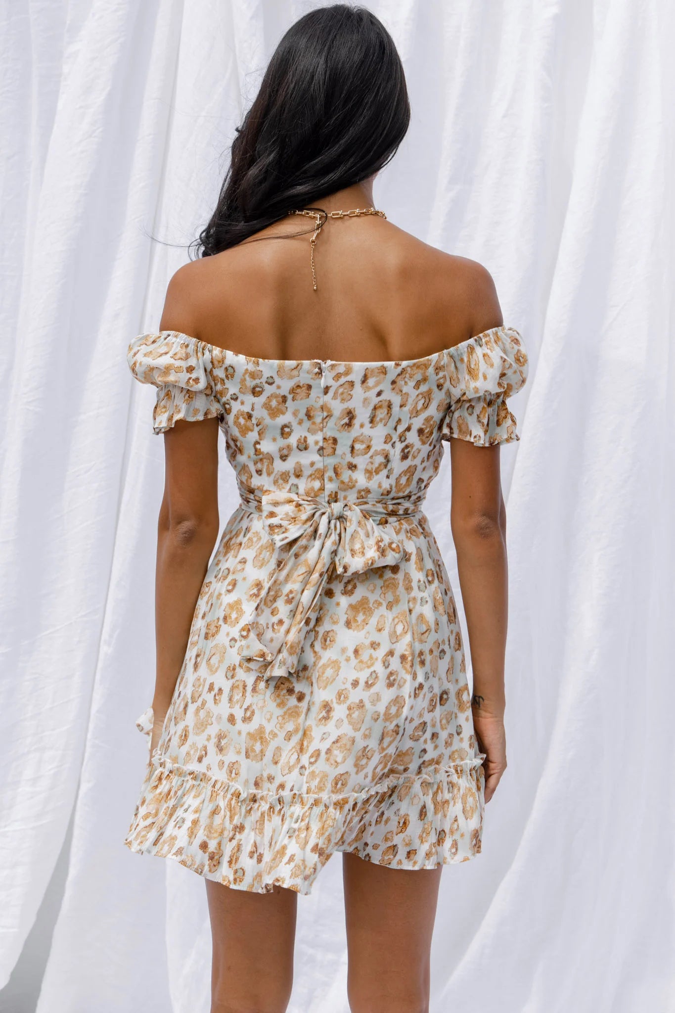 Linka Off-Shoulder Tie Back Dress Animal Print Sage