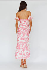 Olivier Off-Shoulder Midi Dress Floral Pink