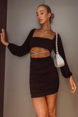 Nohemi Long Sleeve Diamante Mini Dress Black