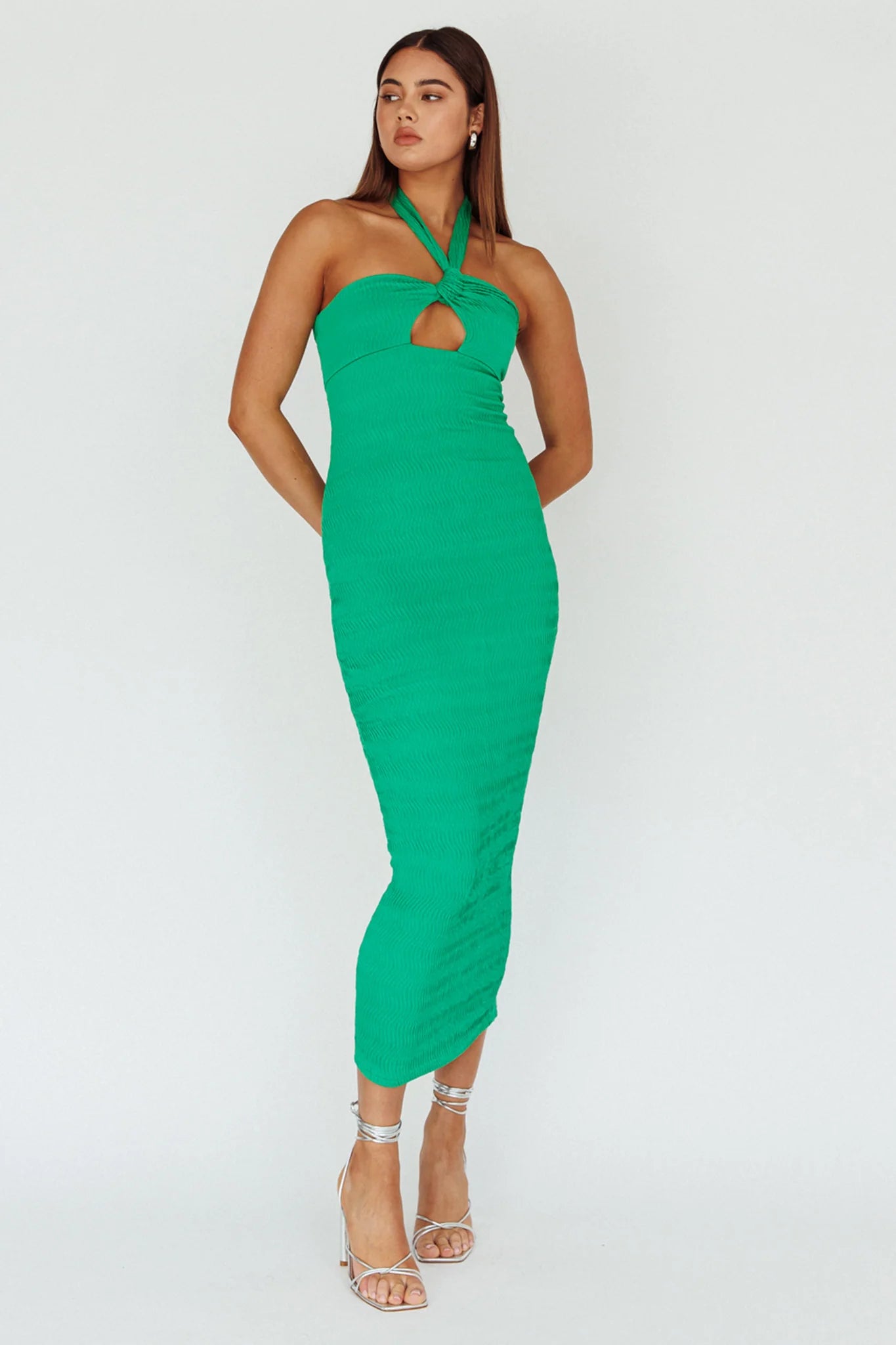 Mari Halterneck Midi Dress Green