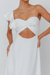 Jolina Ruffle Shoulder Midi Dress White