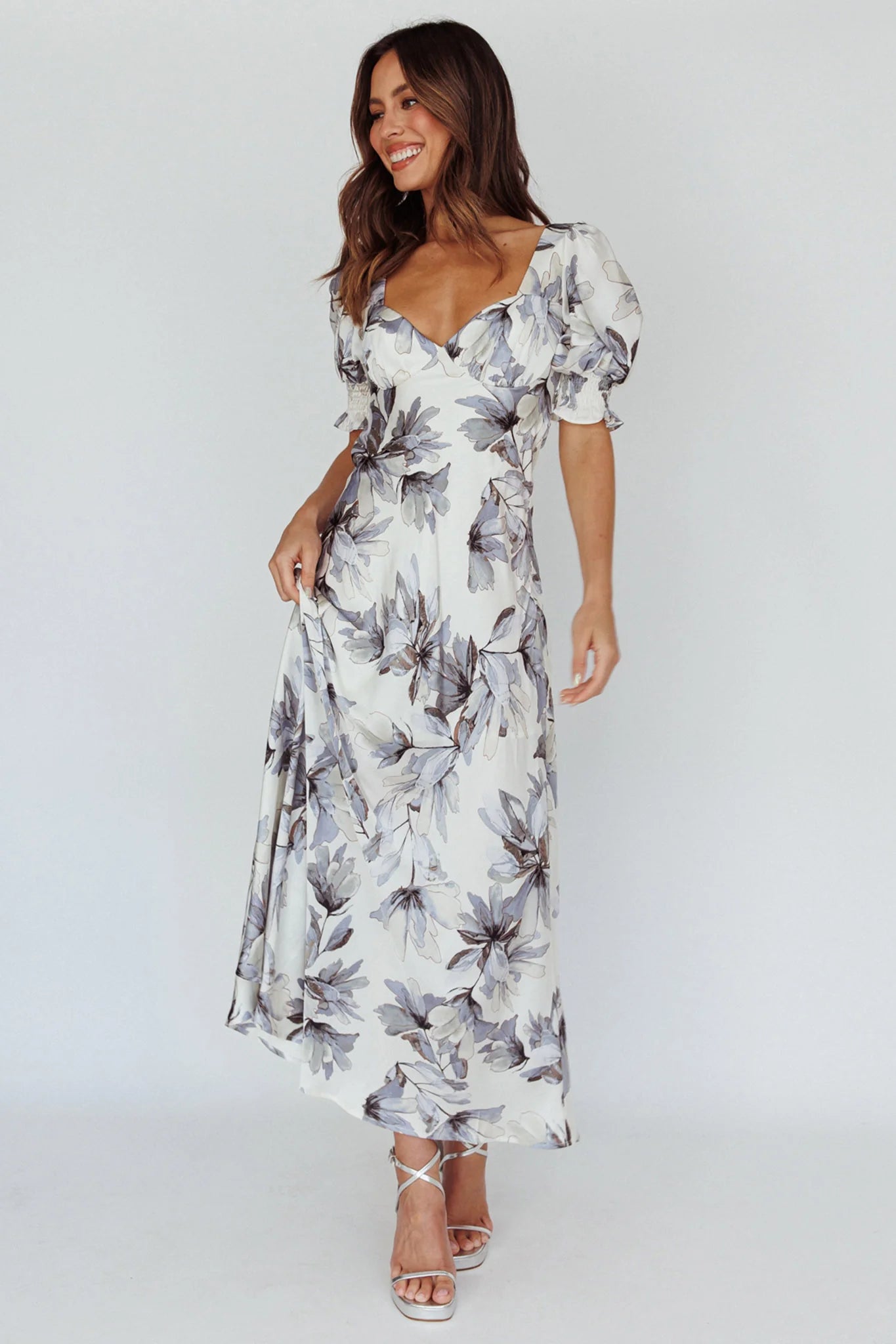 Brigita Tied Back Maxi Dress Floral Blue