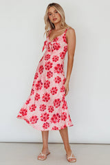 Starry Night Bust-Tie Midi Dress Floral Pink