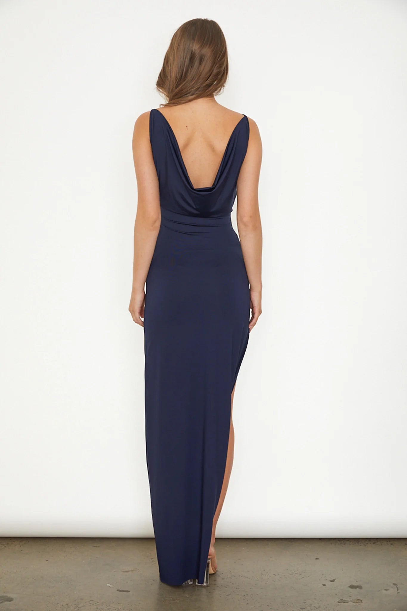 Hollywood Heartthrob Surplice Neckline Split Dress Navy