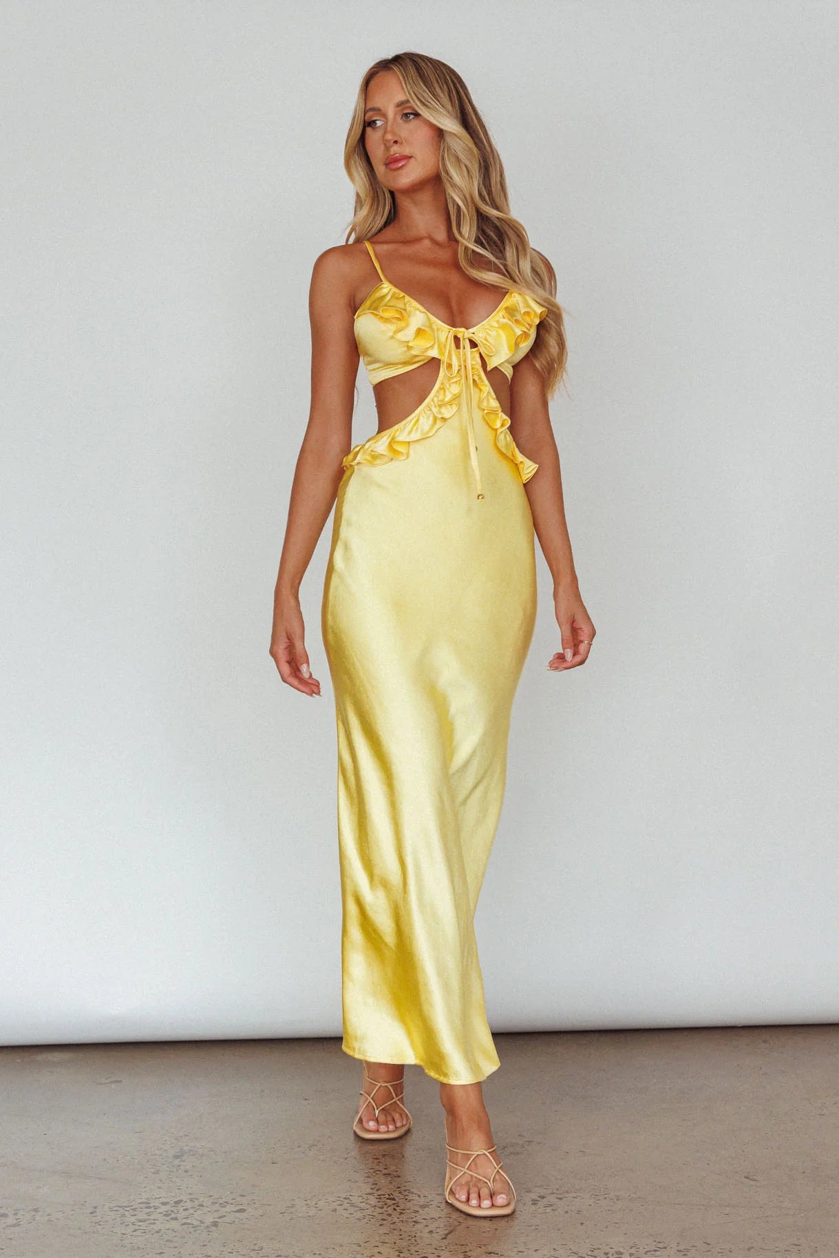 Stole My Heart Frill Trim Maxi Dress Yellow