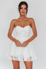 Harriette Sweetheart Lace Mini Dress Off White