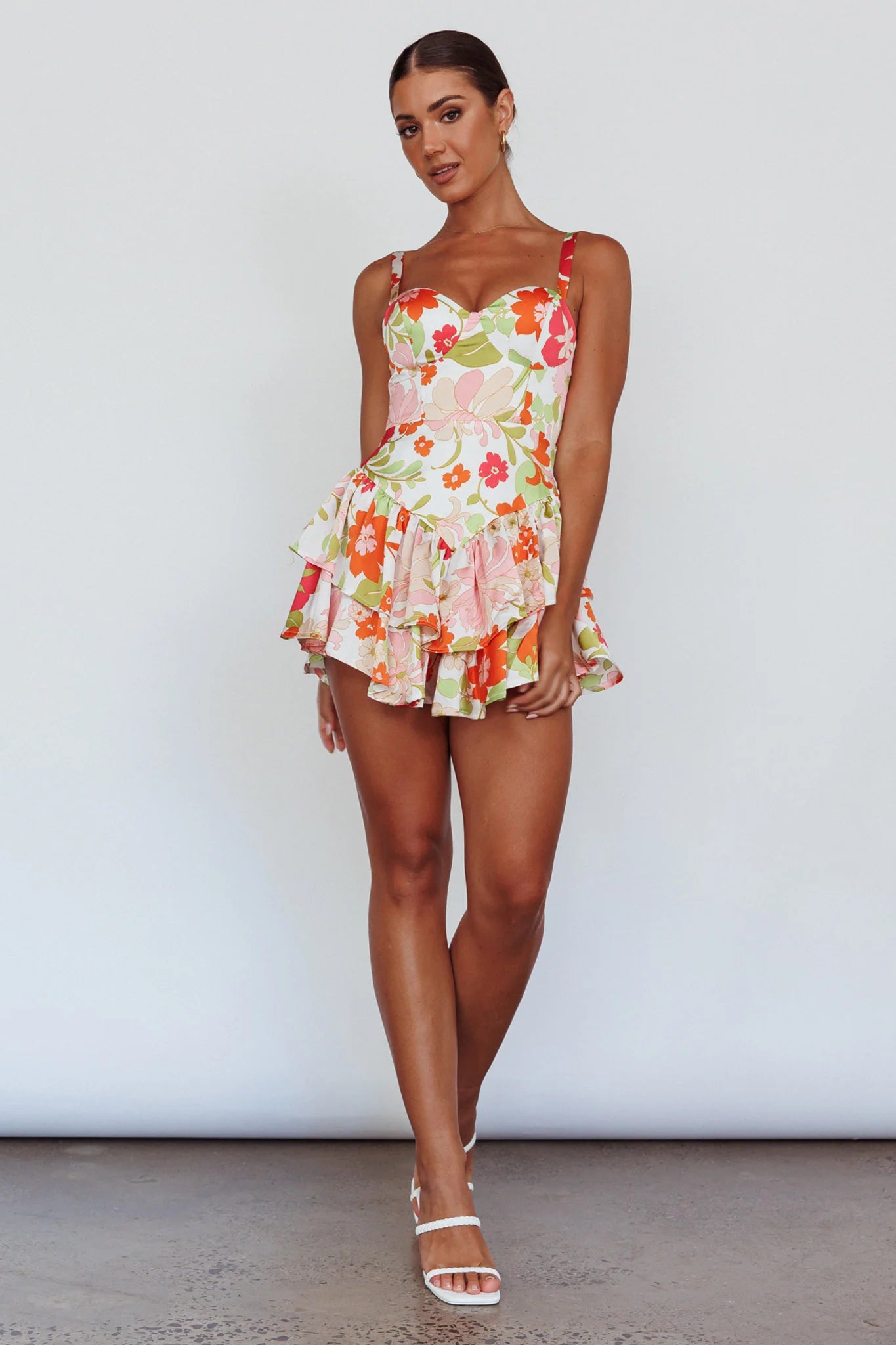 Tuscan Summer Flounce Romper Floral White