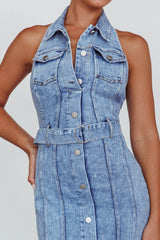 Good To Go Halterneck Midi Dress Denim