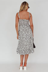 Honey Shirred Frill Midi Dress White/Black