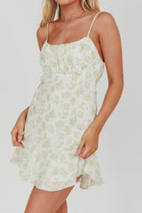 Promise Me Ruched Bust Pintuck Pleat Detail Dress Floral Pistachio