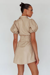 Zurich Pleated Waist Shirt Dress Faux Leather Nude