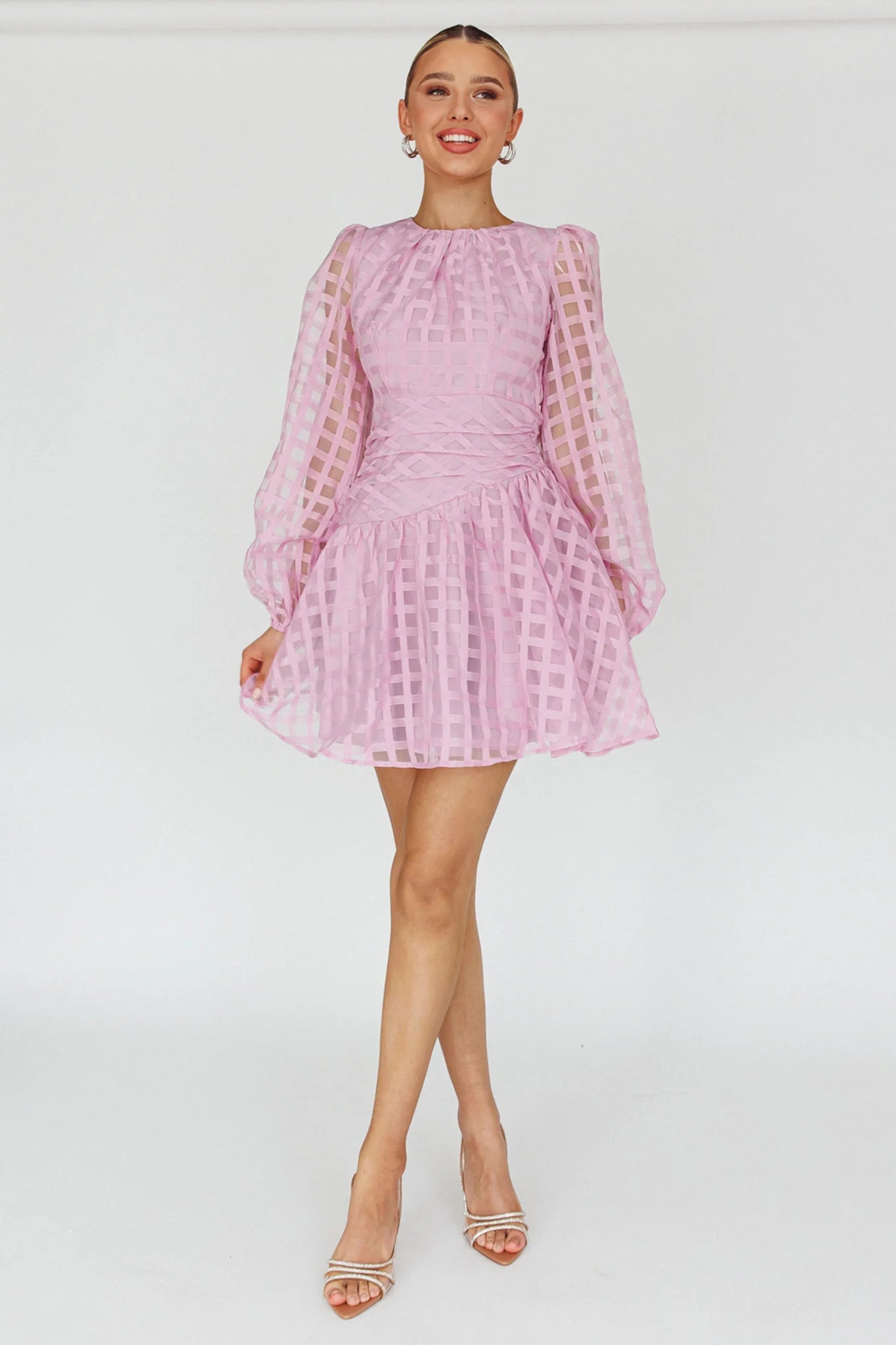 Tatiana Long Sleeve Plaid Mini Dress Lilac