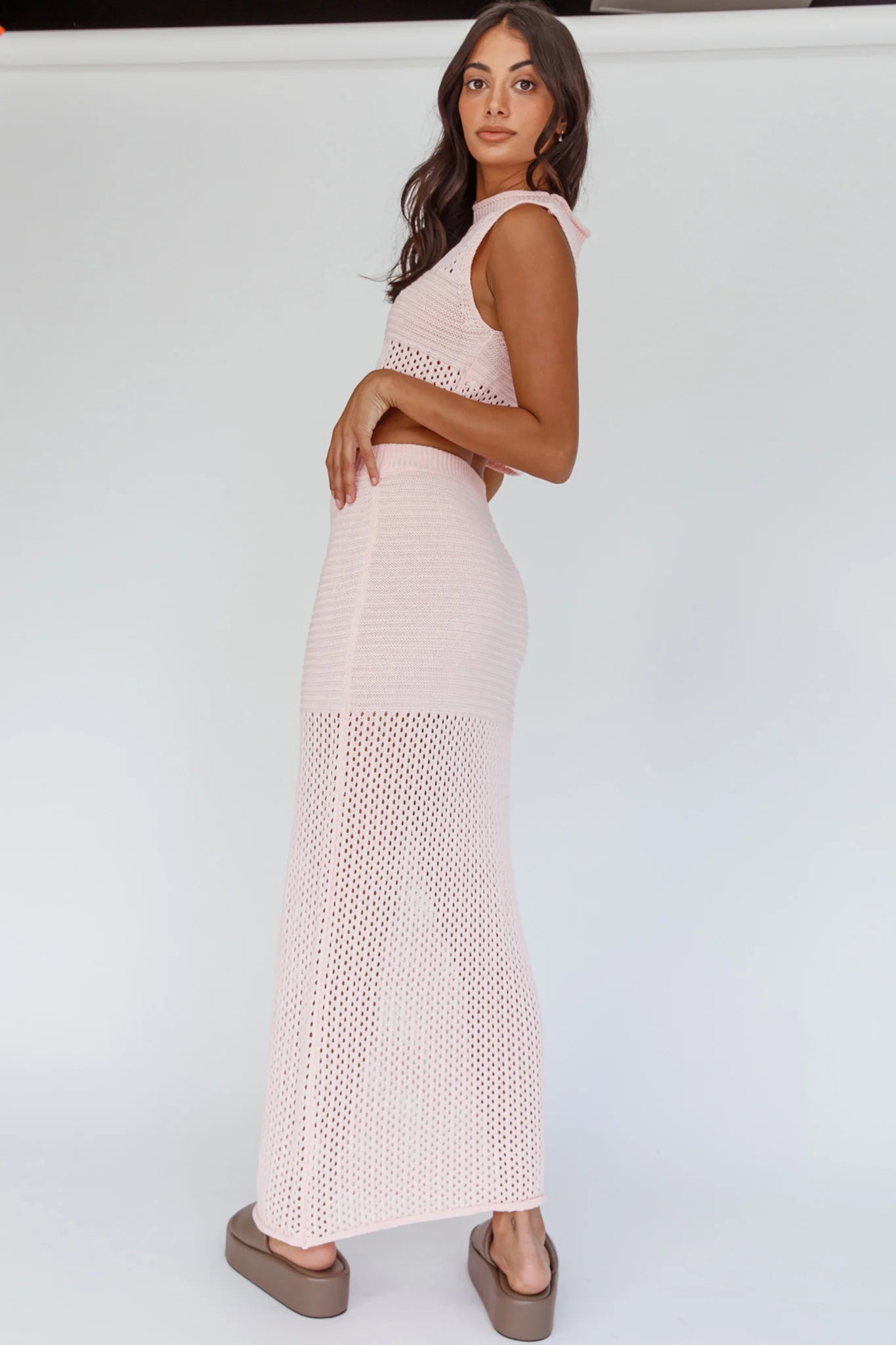 Bayside Crochet Maxi Skirt Pink