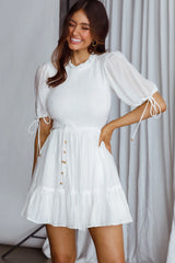 Secret Garden Puff Sleeve Smocked Bodice Dress White