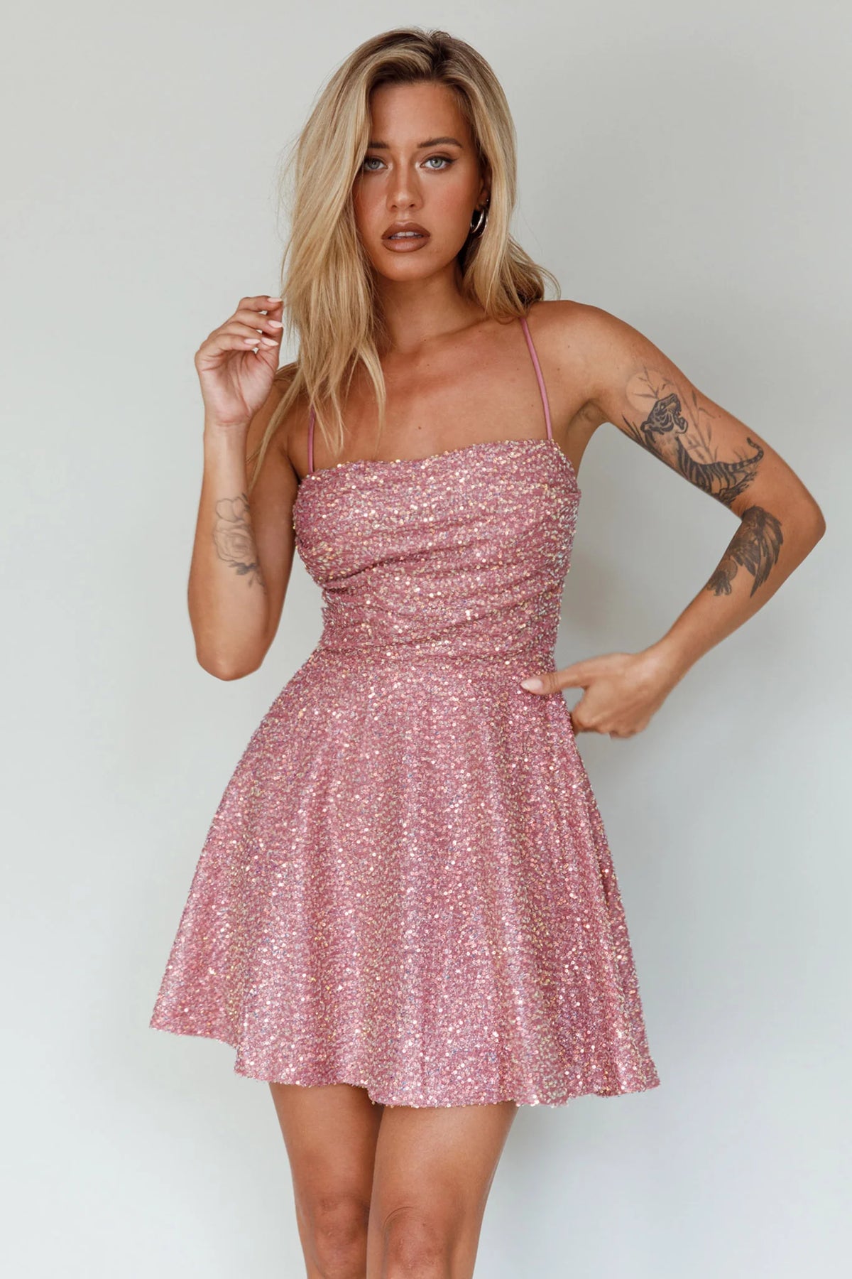 Into The Night Tied Back Sequin Dress Mauve