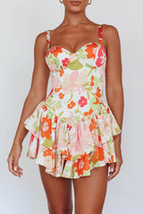 Tuscan Summer Flounce Romper Floral White