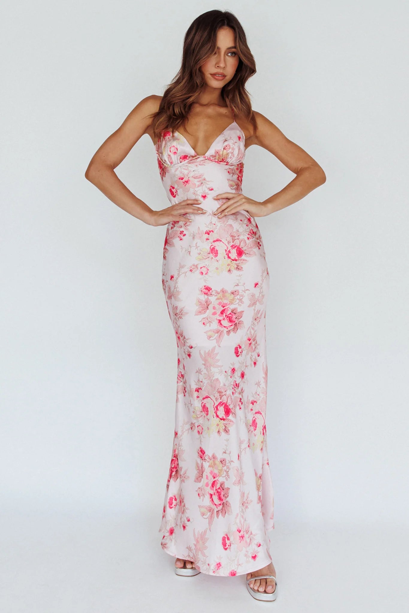Alora Tie-Up Back Maxi Dress Floral Pink