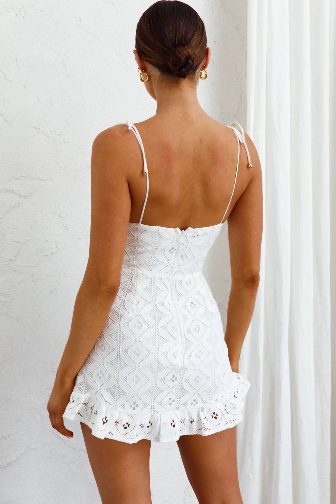 Kenzie Tied Shoulder Lace Dress White