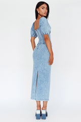 Juneau Puff Sleeve Midi Dress Denim Blue