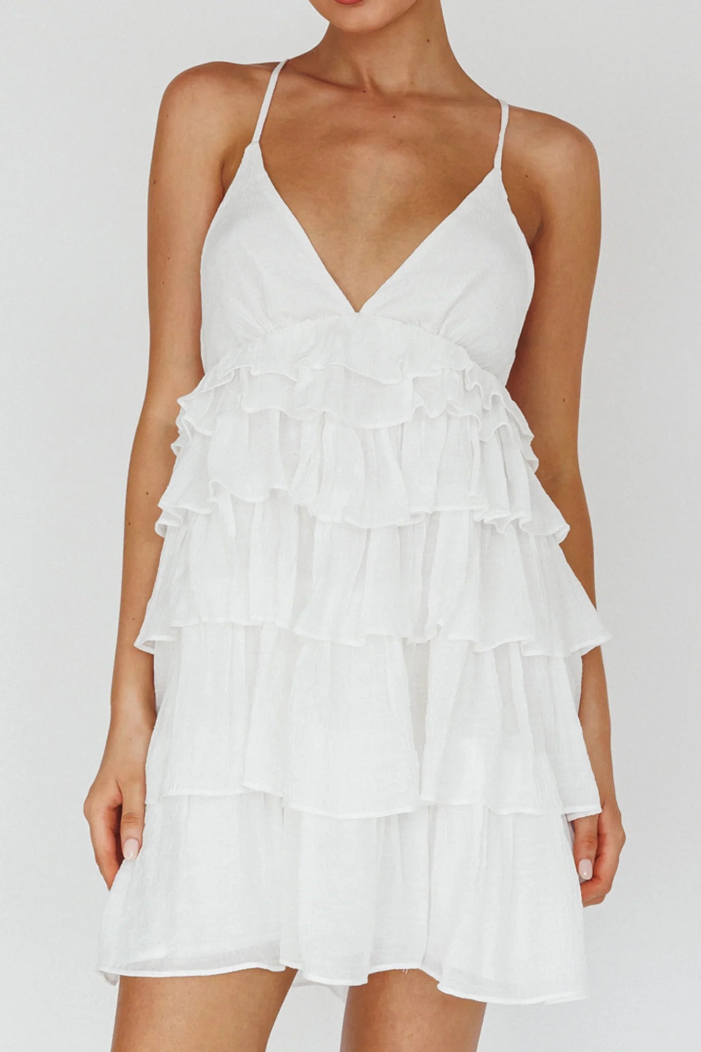 Dellia Tiered Ruffle Mini Dress Off White