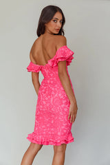 Rossi Off-Shoulder Double Ruffle Lace Dress Hot Pink