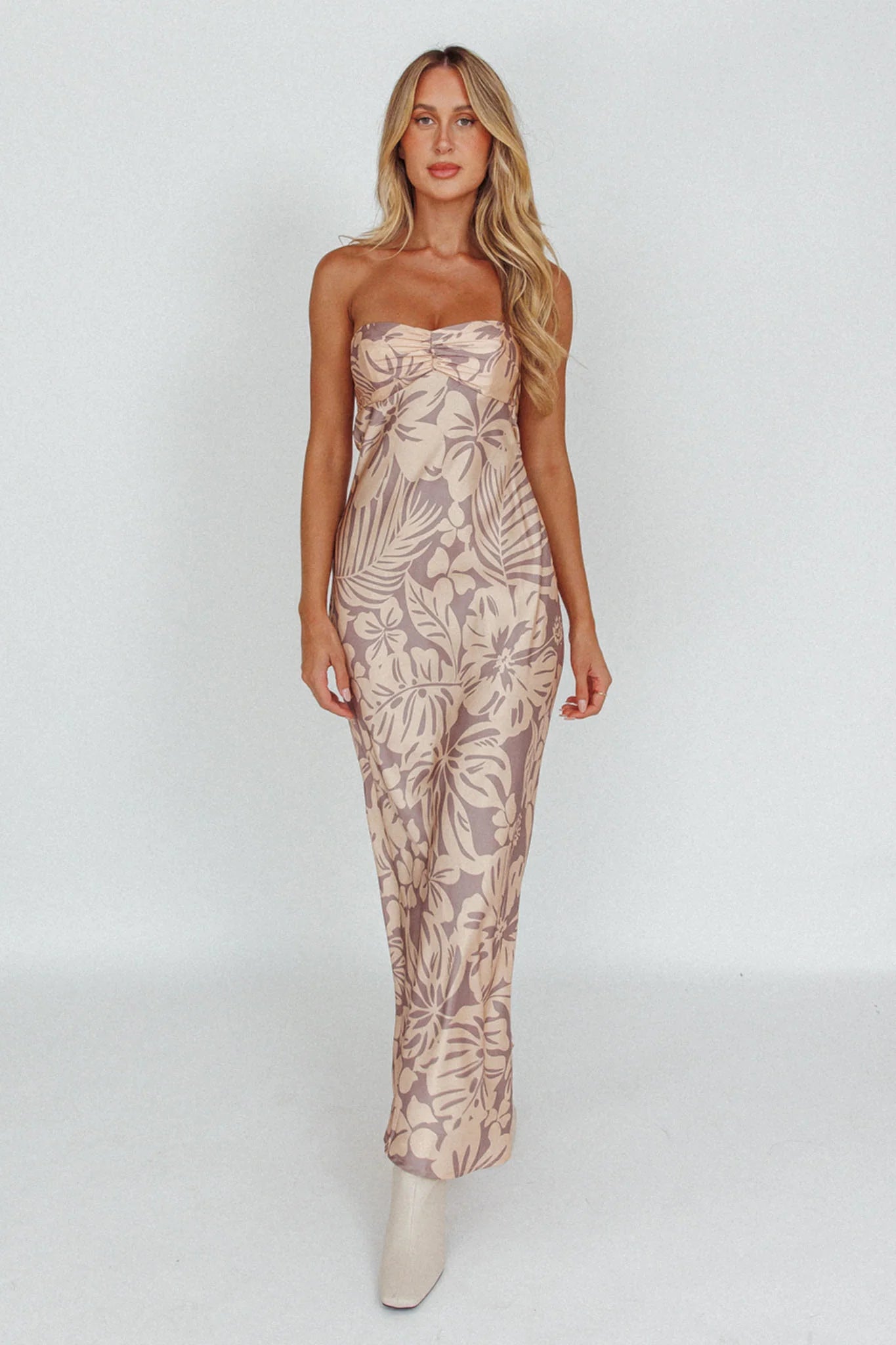 Kona Cowl Back Midi Dress Floral Beige