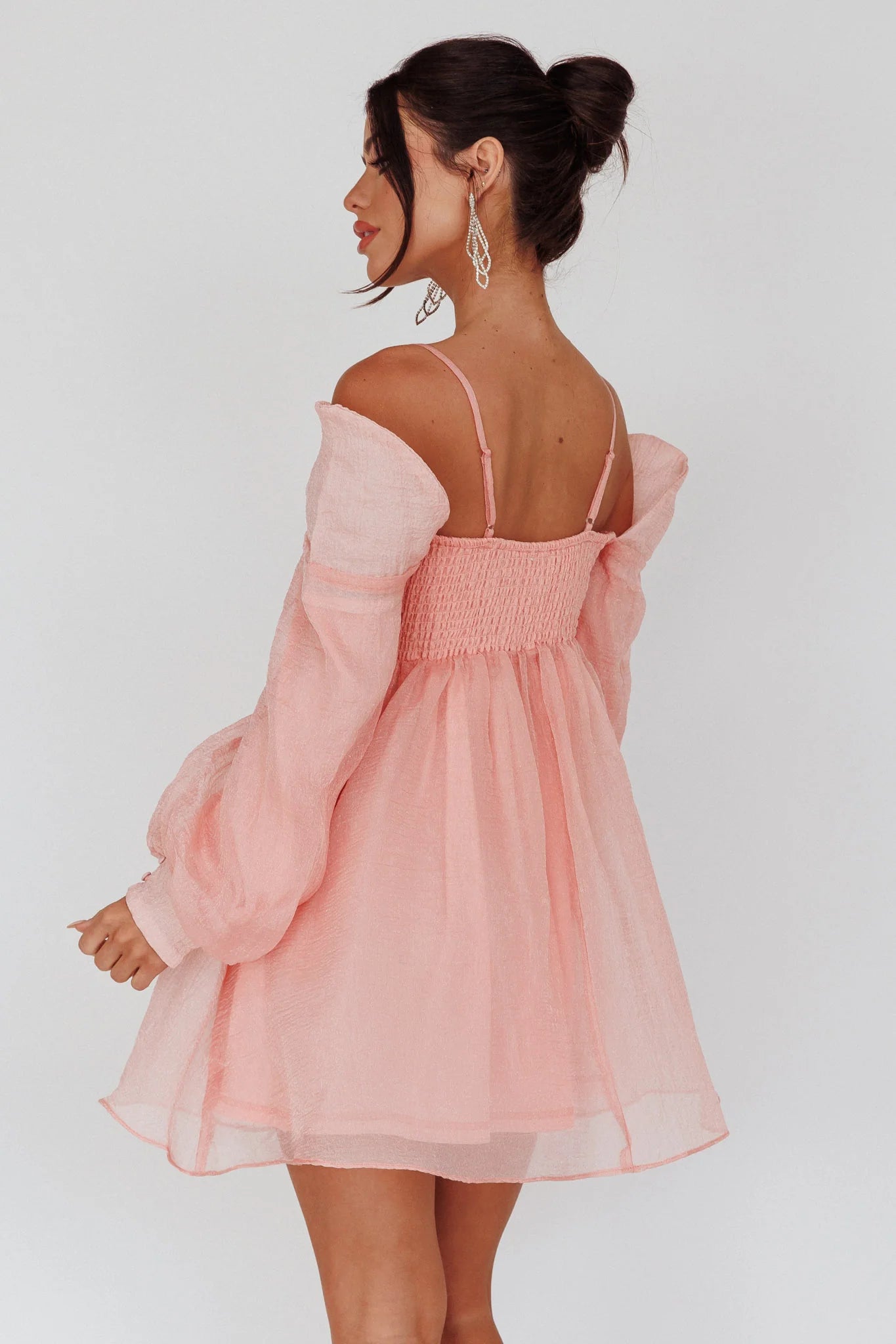 Yasi Long Sleeve Babydoll Mini Dress Peach
