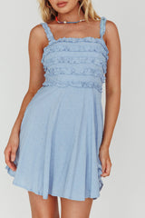 Illia Frill Trim Textured Dress Blue